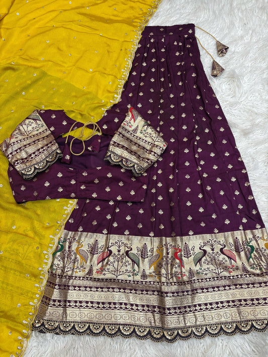 Pure Soft Fabric Lehenga Set with Jacquard Border & Fancy Cutwork