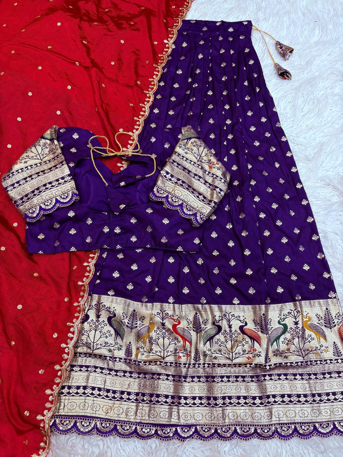 Pure Soft Fabric Lehenga Set with Jacquard Border & Fancy Cutwork
