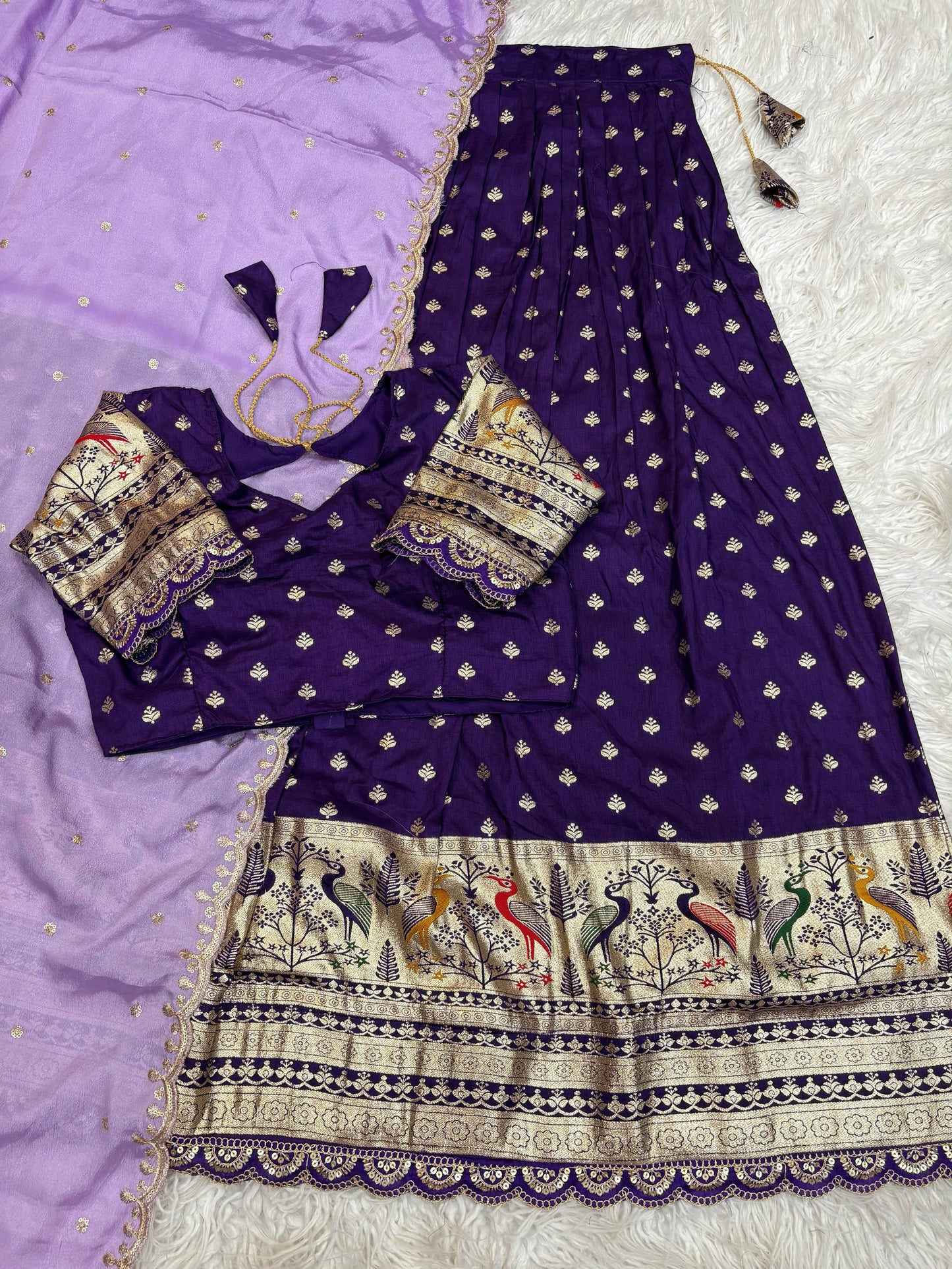Pure Soft Fabric Lehenga Set with Jacquard Border & Fancy Cutwork