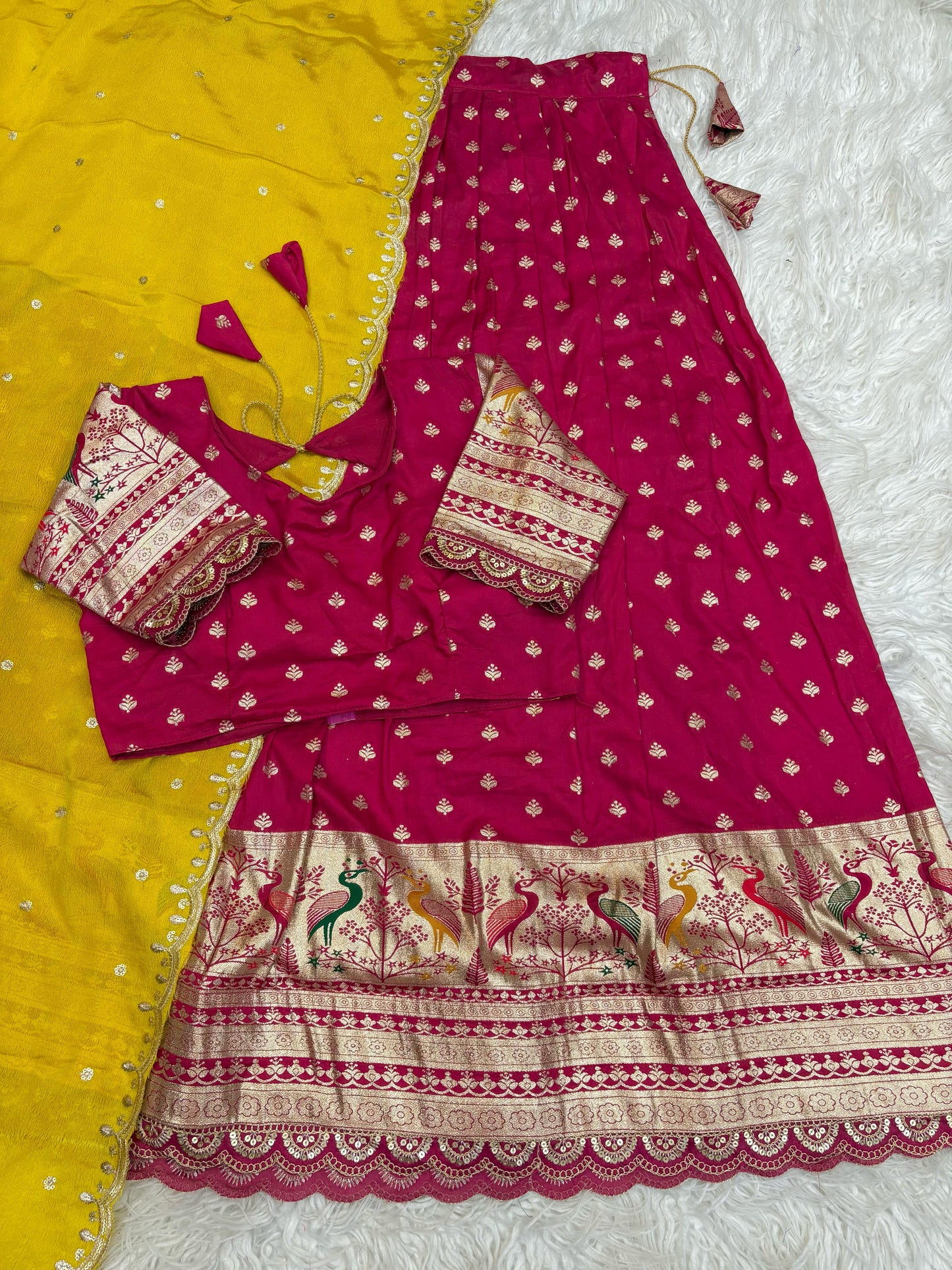Pure Soft Fabric Lehenga Set with Jacquard Border & Fancy Cutwork
