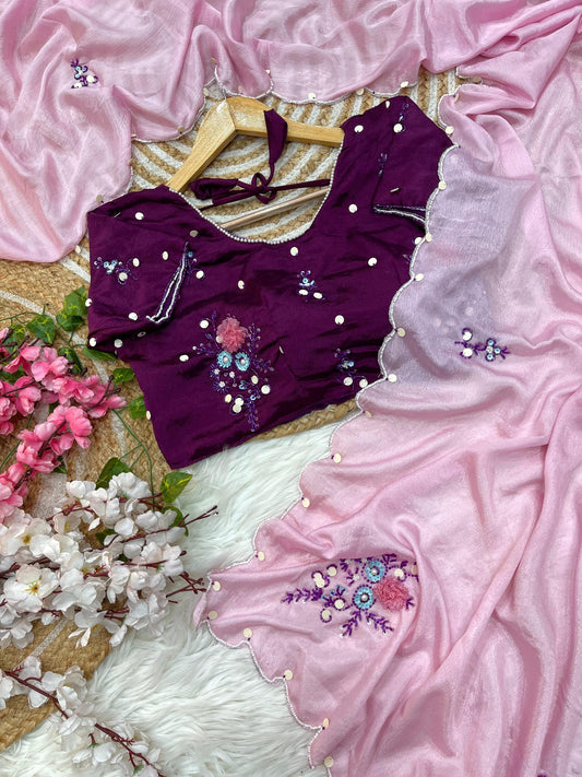 Chinnon Saree with Handwork Khatli Buttas