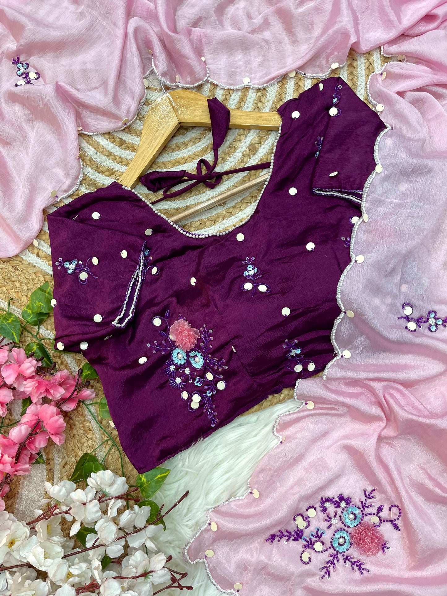 Chinnon Saree with Handwork Khatli Buttas