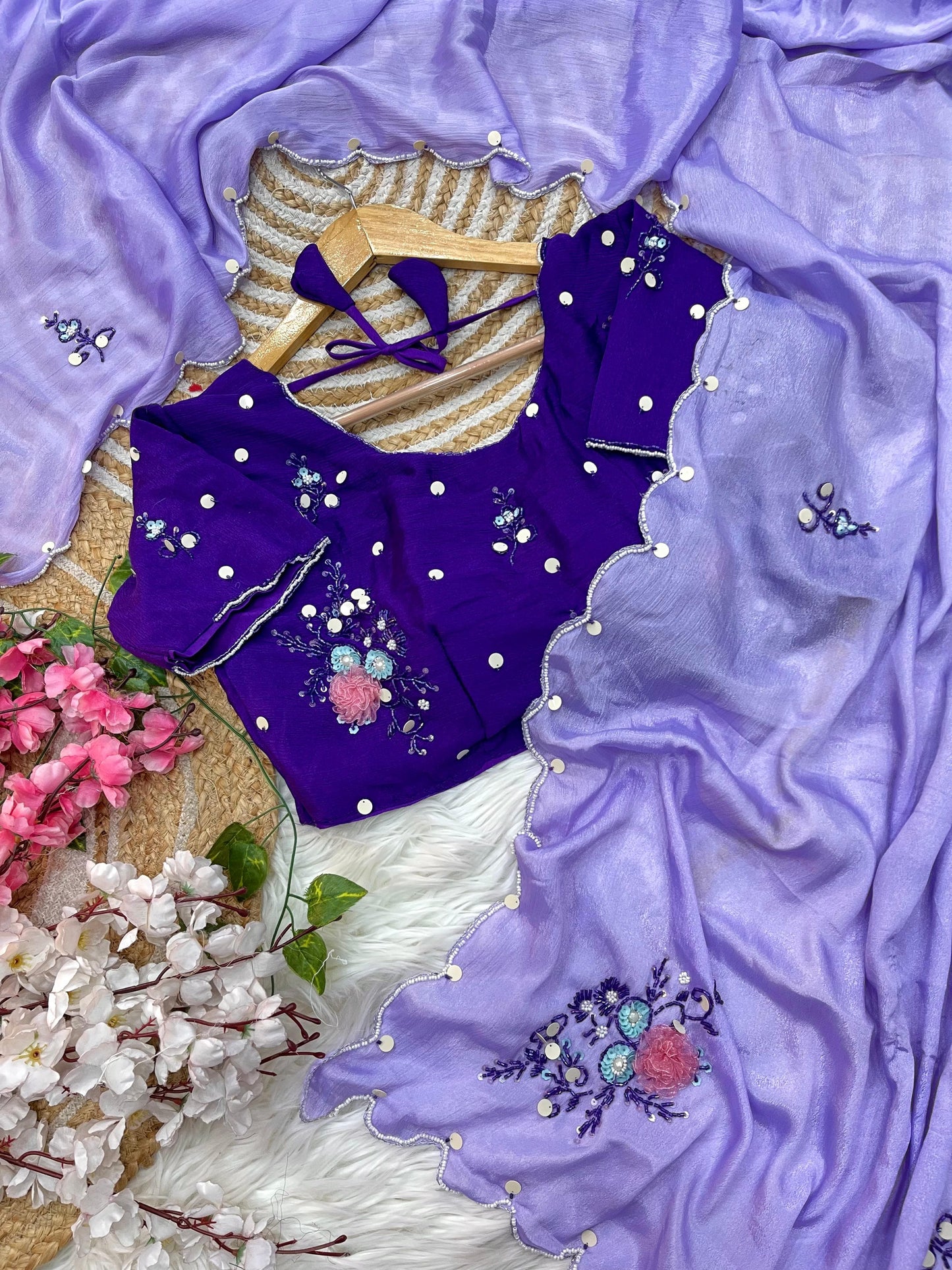 Chinnon Saree with Handwork Khatli Buttas