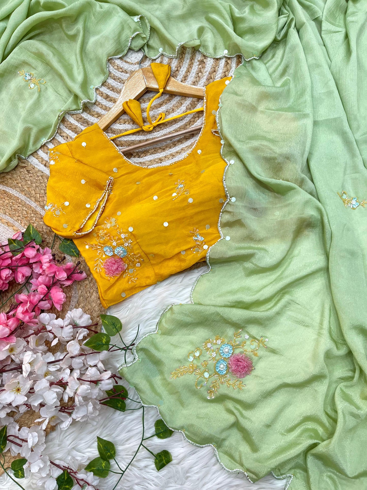 Chinnon Saree with Handwork Khatli Buttas