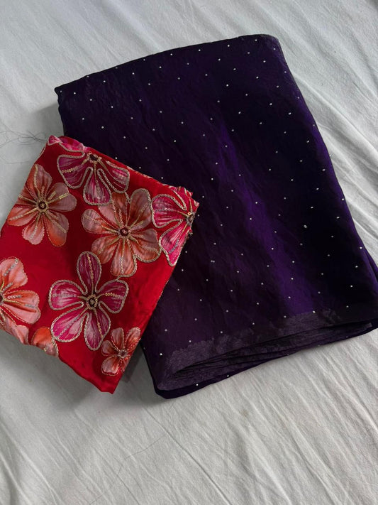 Space Soft Dual Shade Saree with Siroski Work