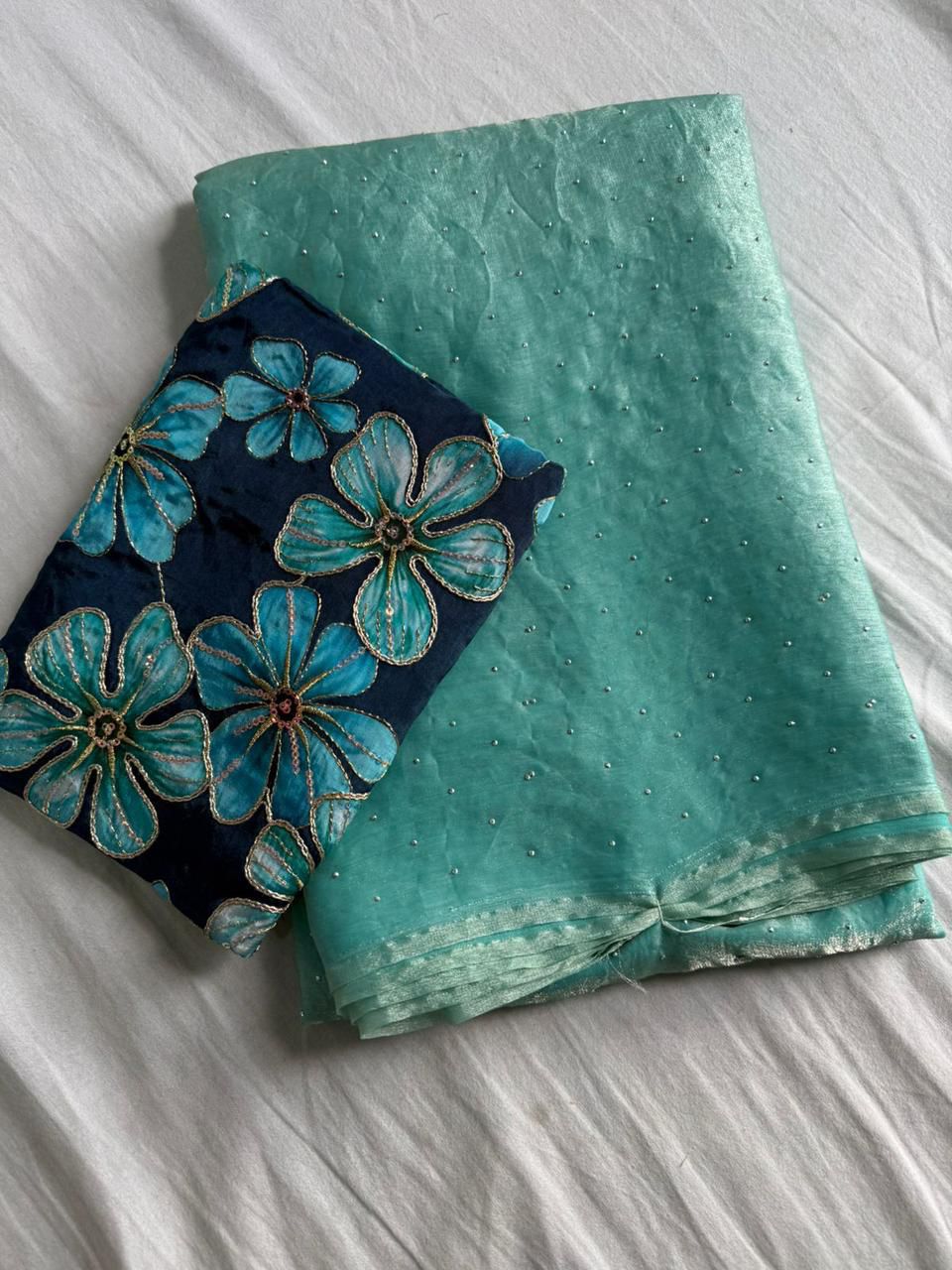 Space Soft Dual Shade Saree with Siroski Work