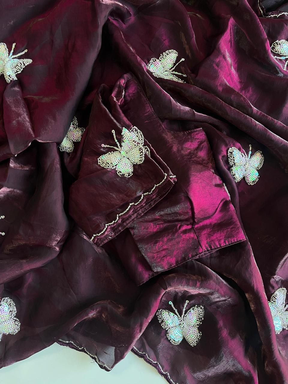 Space Silk Saree With Handwork Butterfly