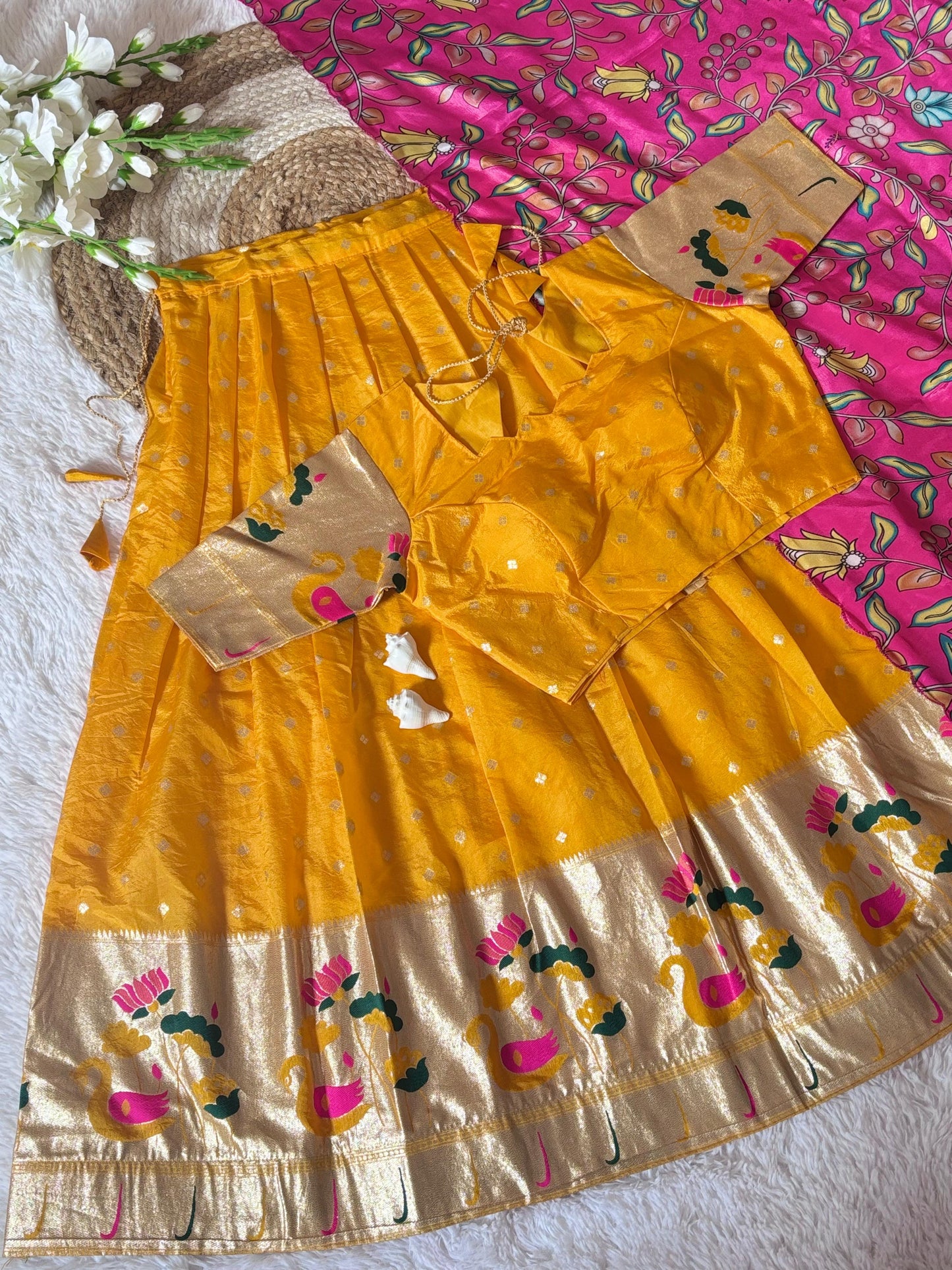 Tussar Silk Kalamkari Lehenga Choli With Chinon Dupatta