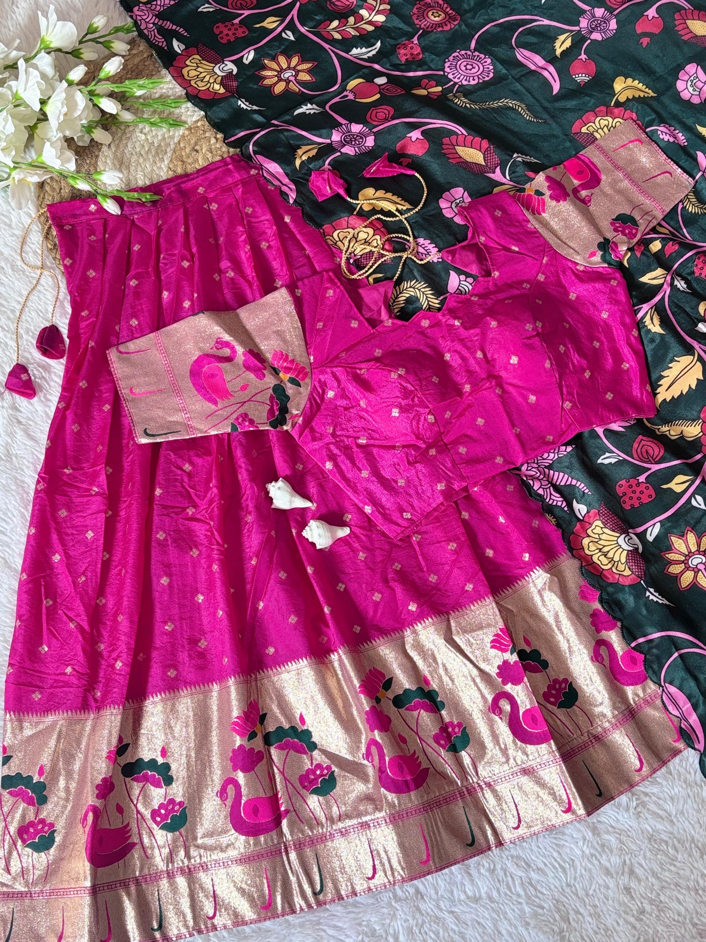 Tussar Silk Kalamkari Lehenga Choli With Chinon Dupatta