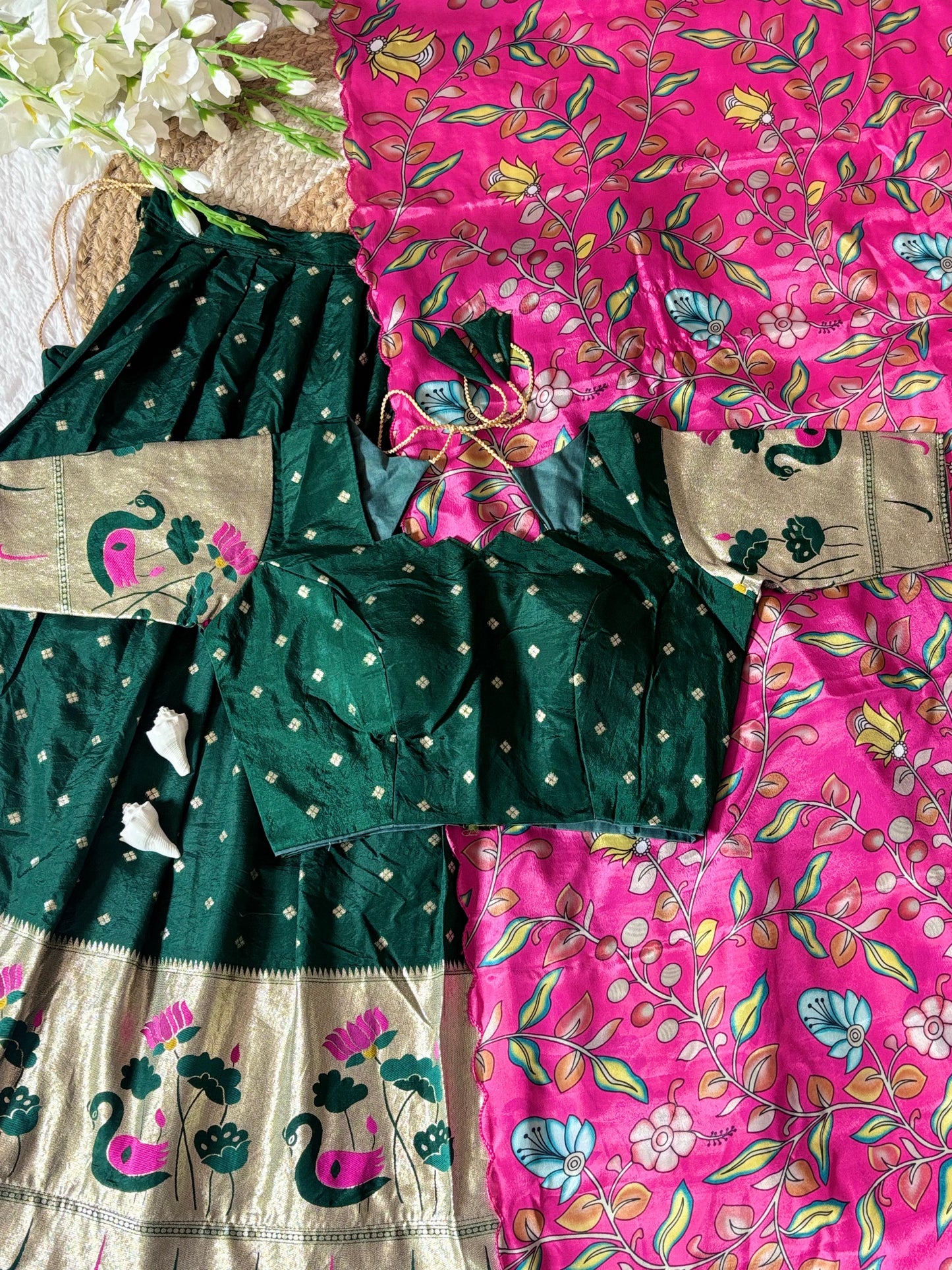 Tussar Silk Kalamkari Lehenga Choli With Chinon Dupatta