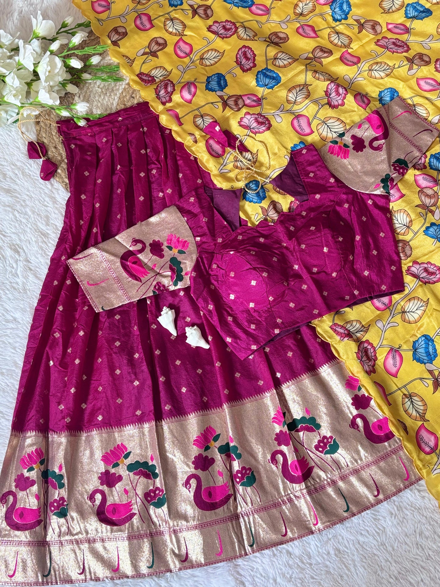 Tussar Silk Kalamkari Lehenga Choli With Chinon Dupatta