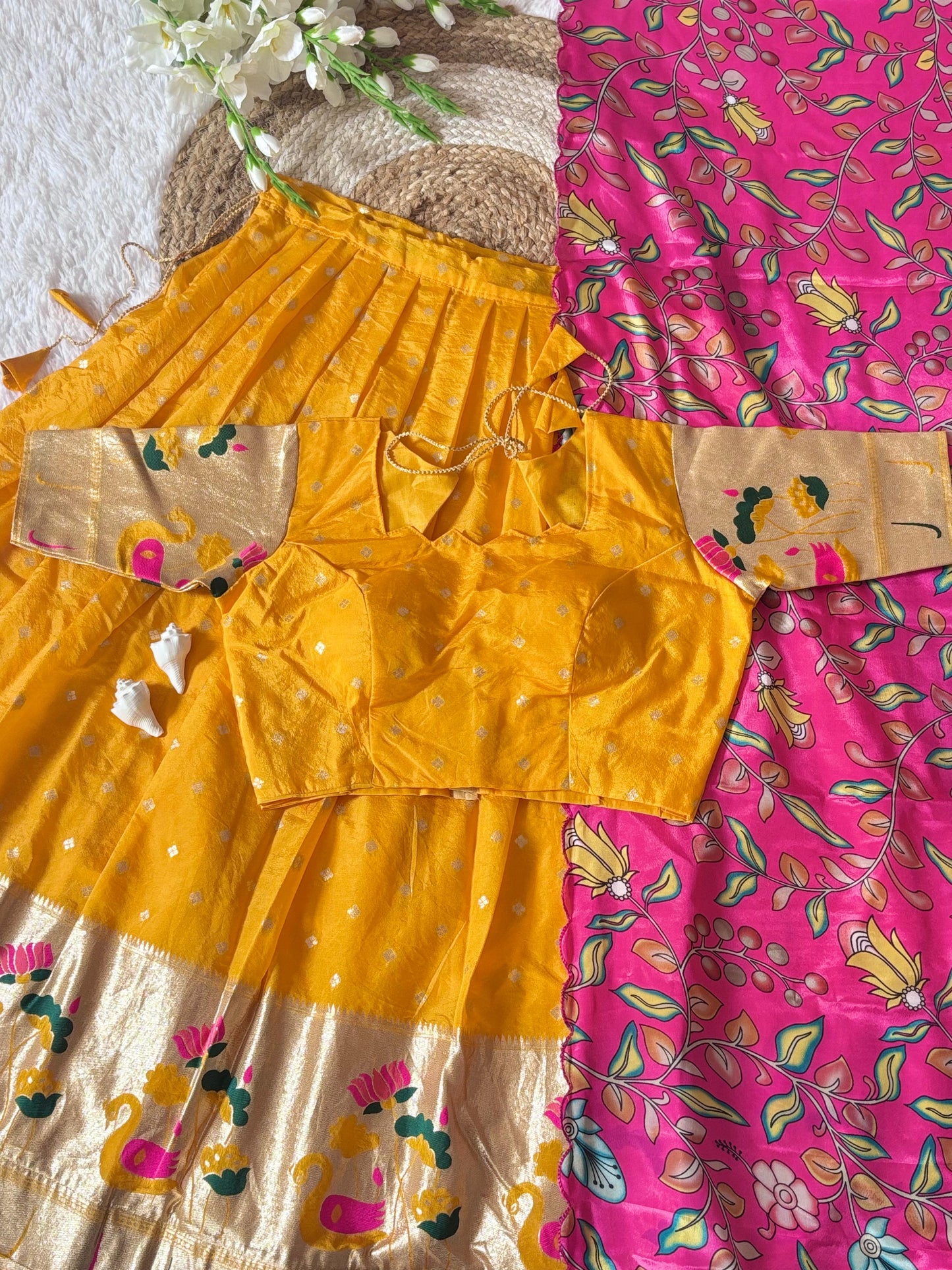 Tussar Silk Kalamkari Lehenga Choli With Chinon Dupatta