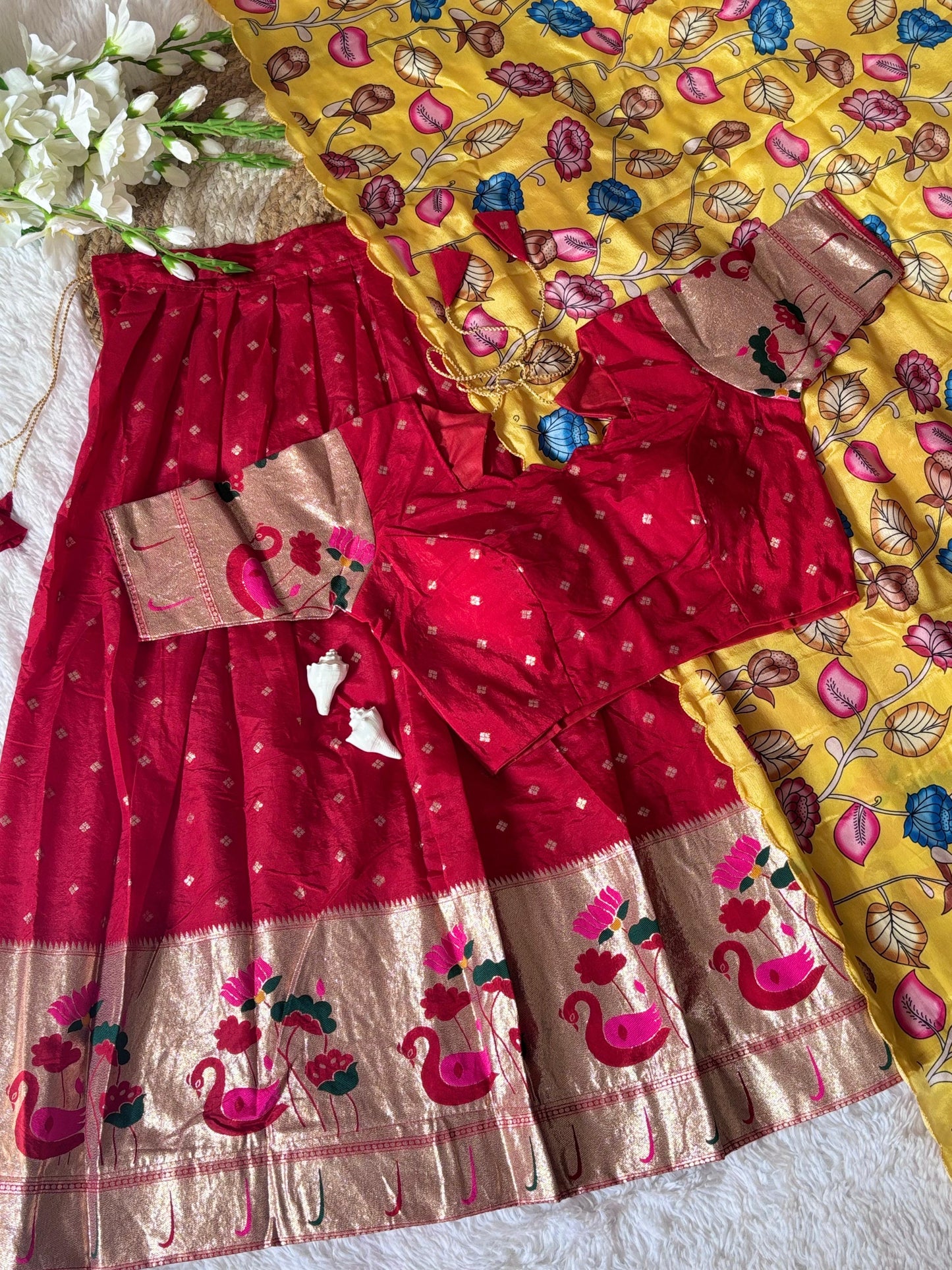 Tussar Silk Kalamkari Lehenga Choli With Chinon Dupatta