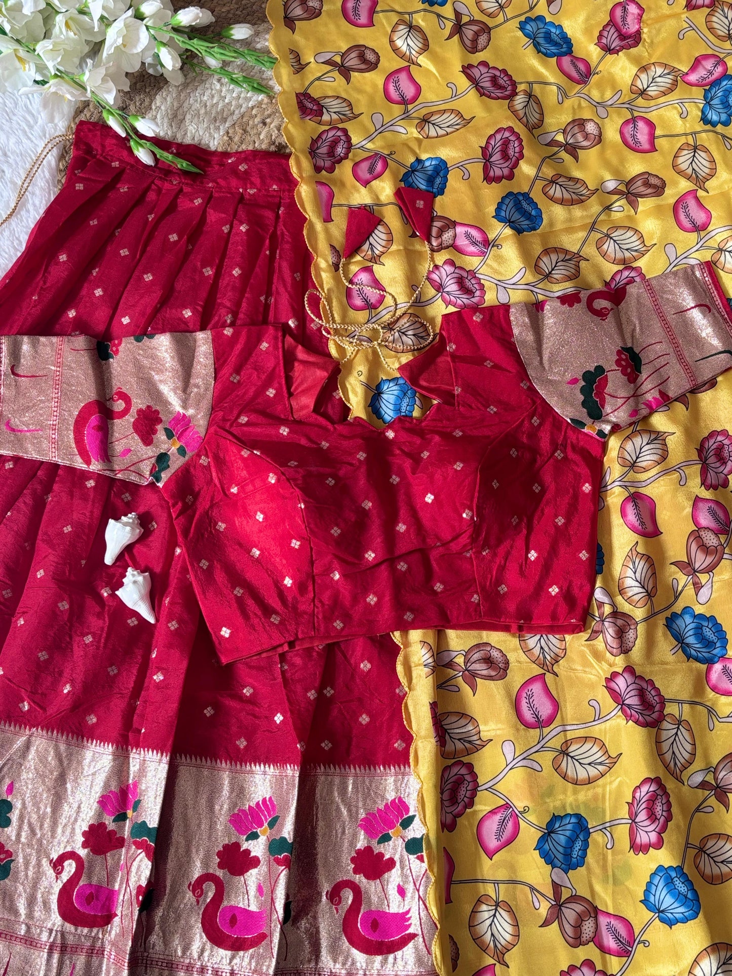 Tussar Silk Kalamkari Lehenga Choli With Chinon Dupatta