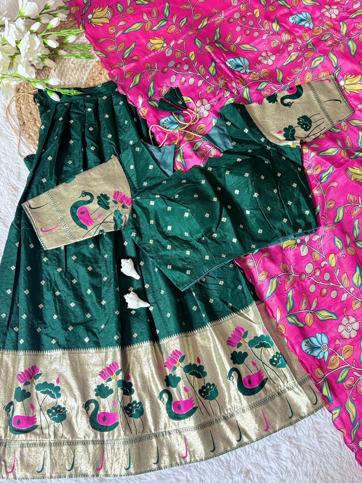 Tussar Silk Kalamkari Lehenga Choli With Chinon Dupatta