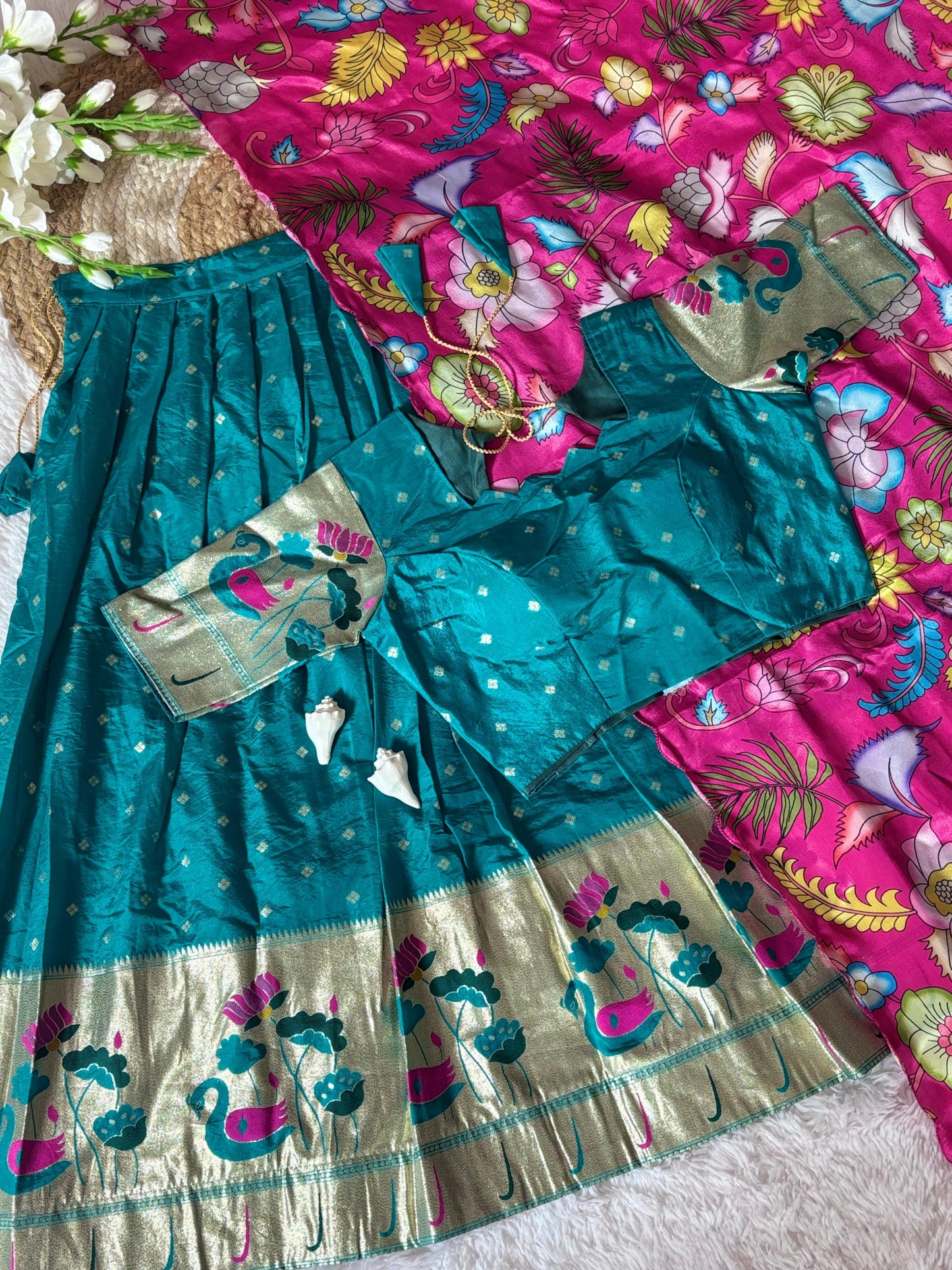 Tussar Silk Kalamkari Lehenga Choli With Chinon Dupatta
