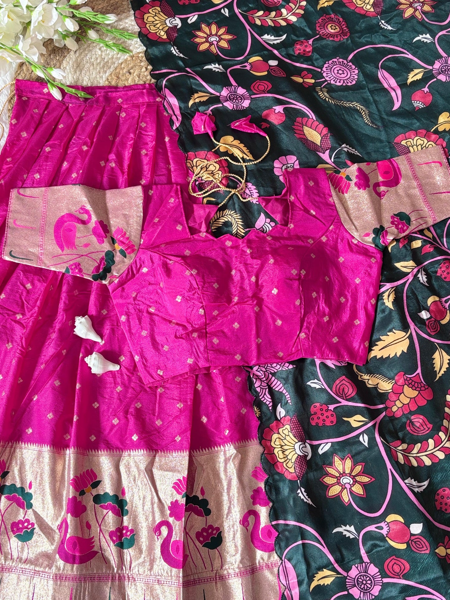Tussar Silk Kalamkari Lehenga Choli With Chinon Dupatta