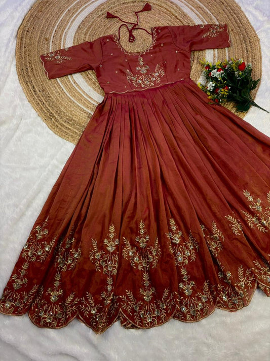 Tissue Embroidered Gown With Dupatta Set