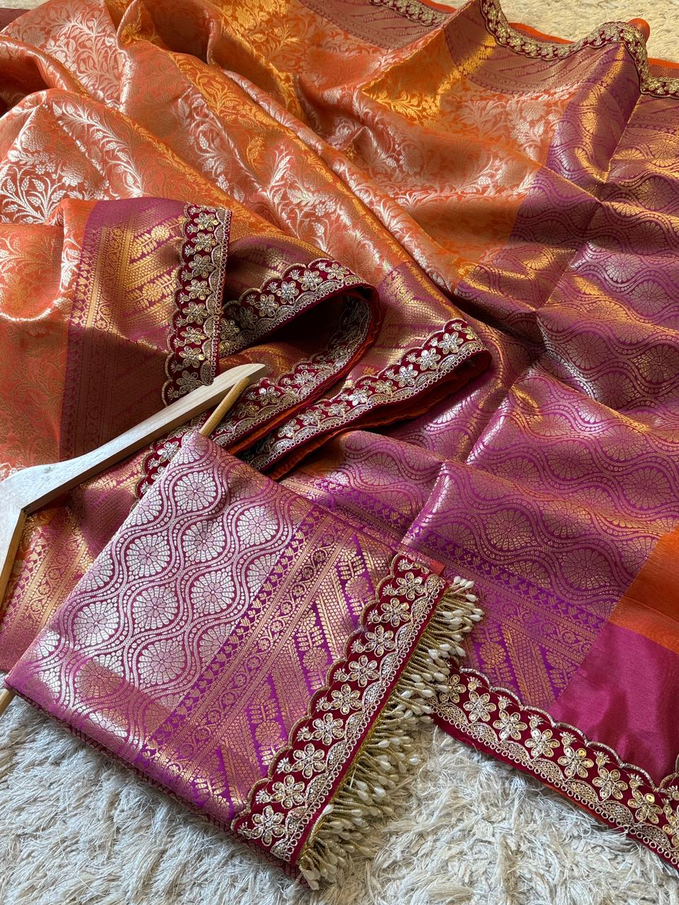 Banarasi Kanjivaram Bridal Katan Waskat Silk Saree