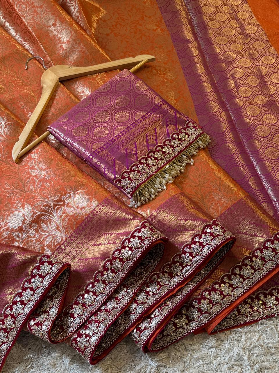 Banarasi Kanjivaram Bridal Katan Waskat Silk Saree