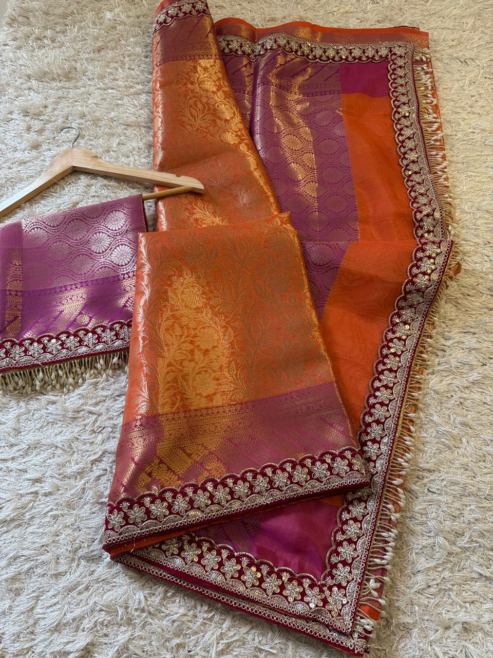 Banarasi Kanjivaram Bridal Katan Waskat Silk Saree
