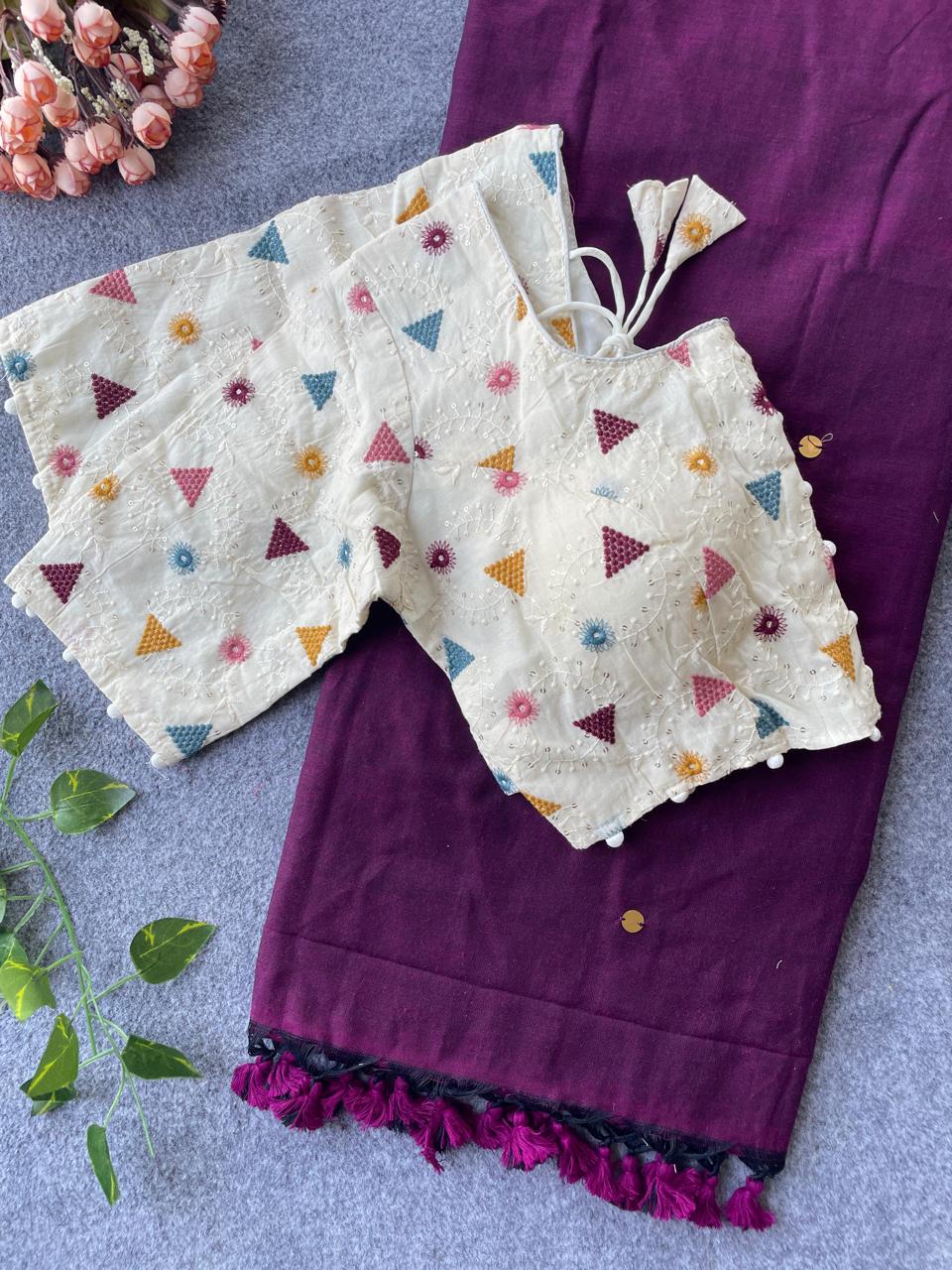 Khadi Cotton Saree with Embroidered Blouse