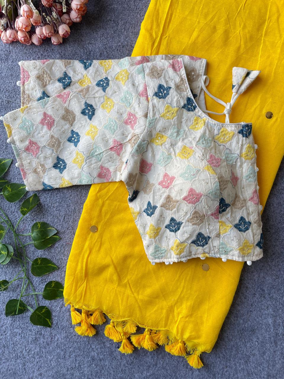 Khadi Cotton Saree with Embroidered Blouse