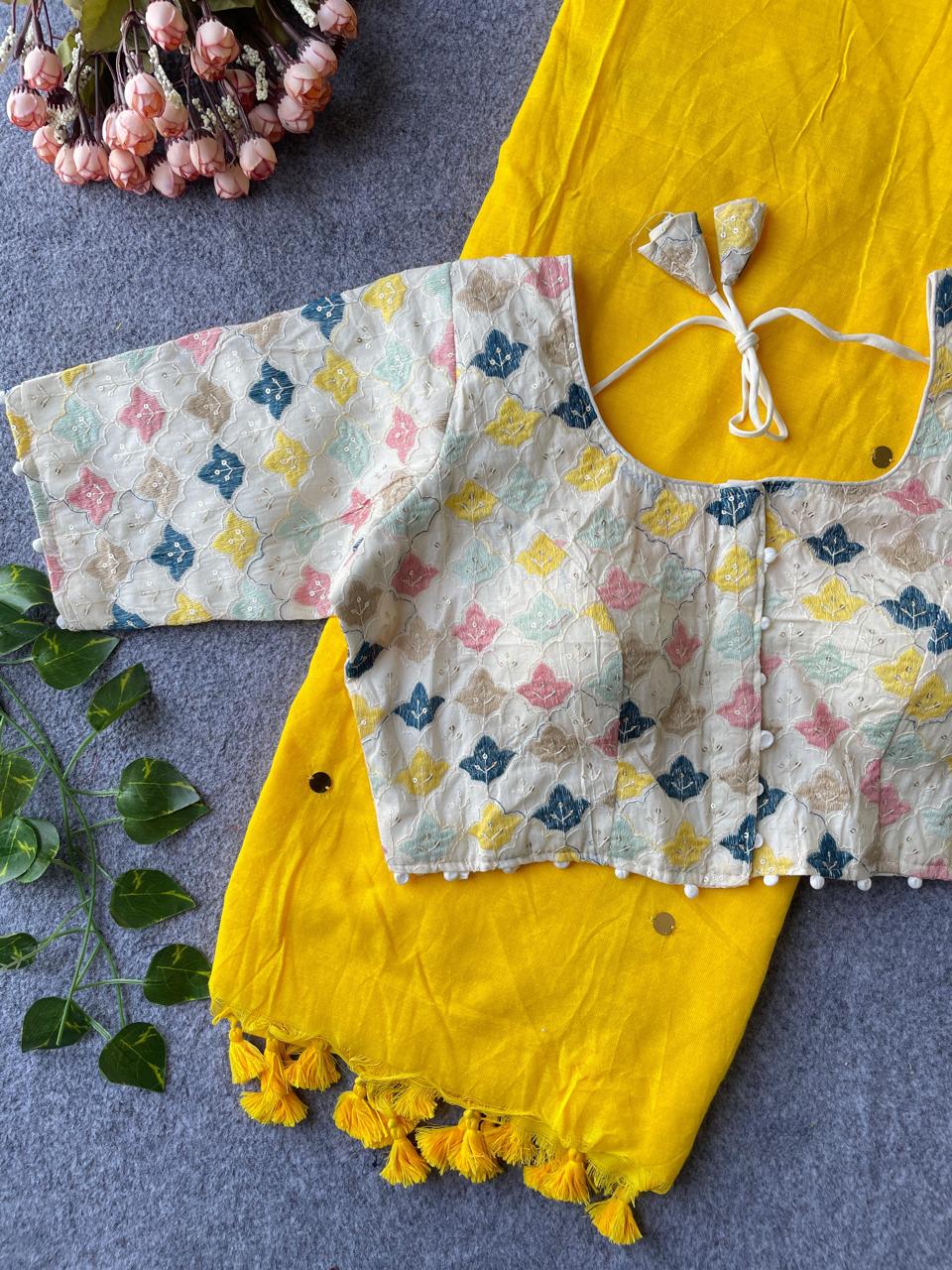 Khadi Cotton Saree with Embroidered Blouse