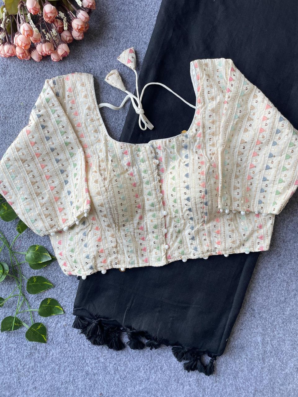 Khadi Cotton Saree with Embroidered Blouse