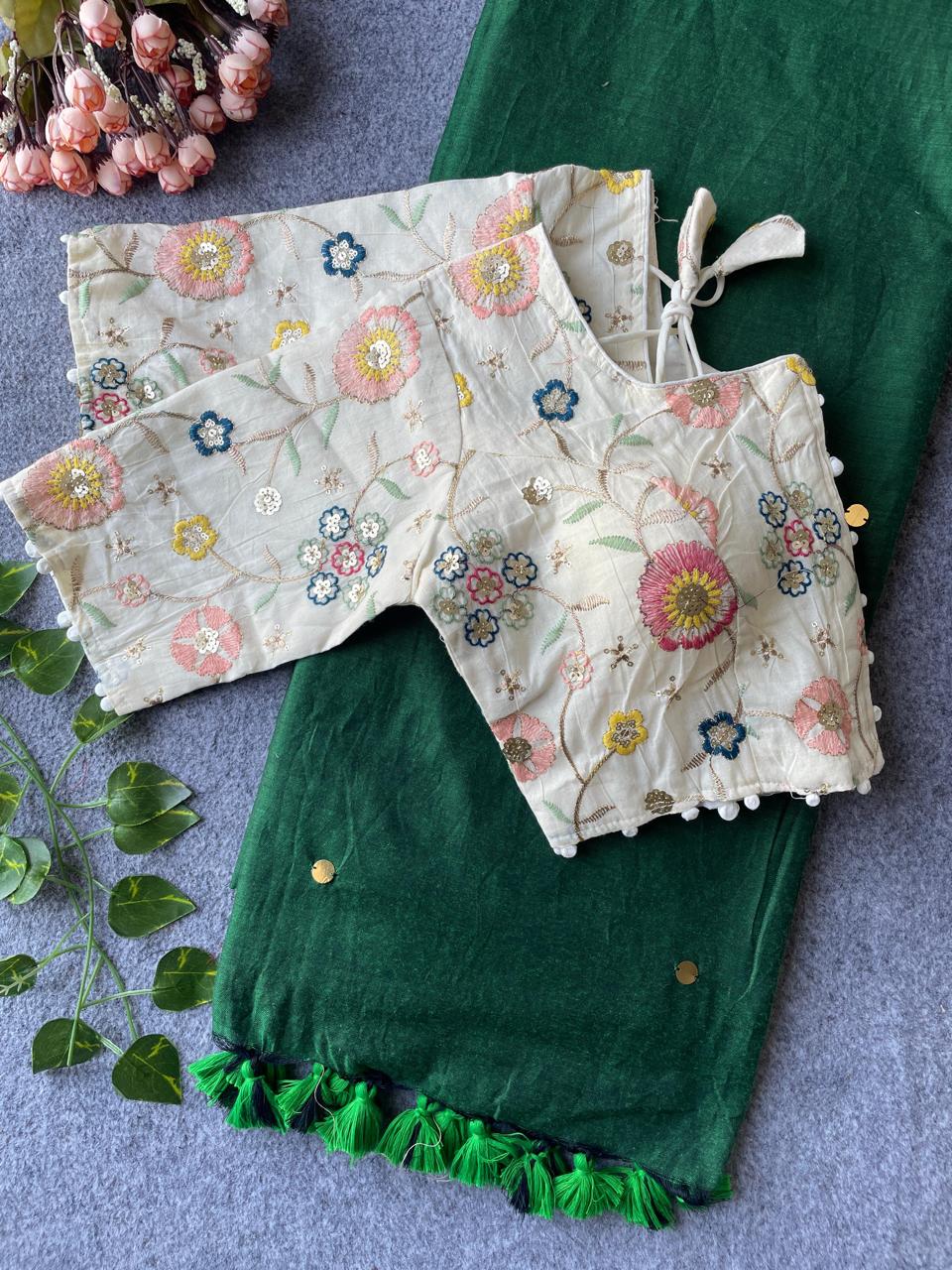 Khadi Cotton Saree with Embroidered Blouse