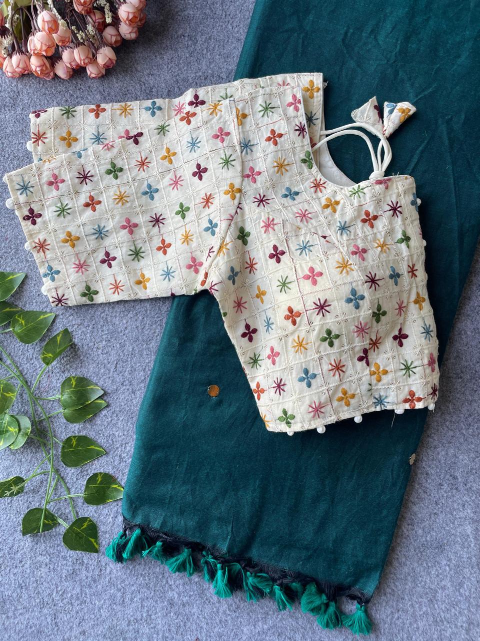 Khadi Cotton Saree with Embroidered Blouse