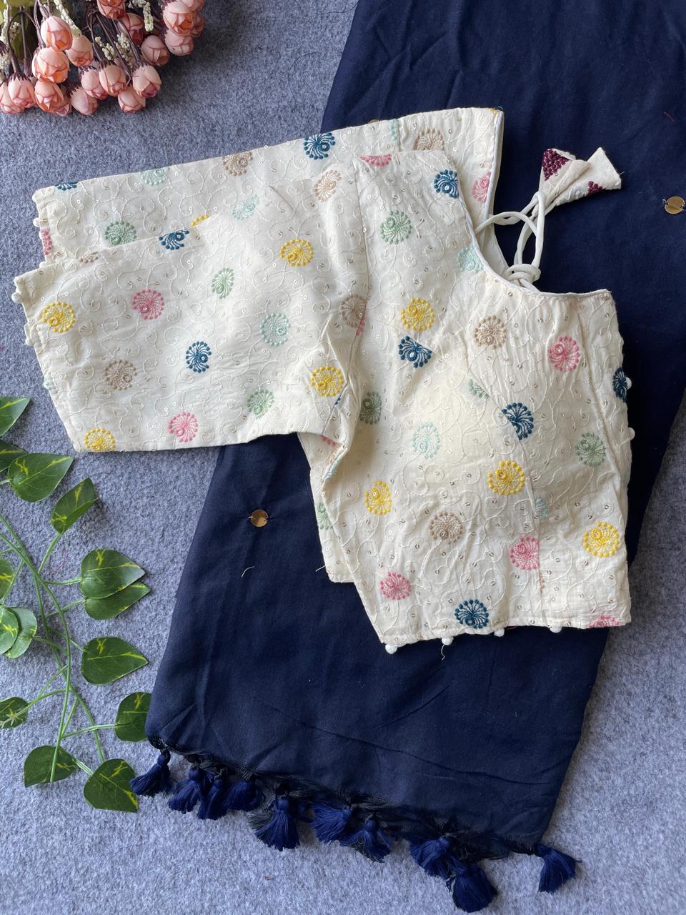 Khadi Cotton Saree with Embroidered Blouse