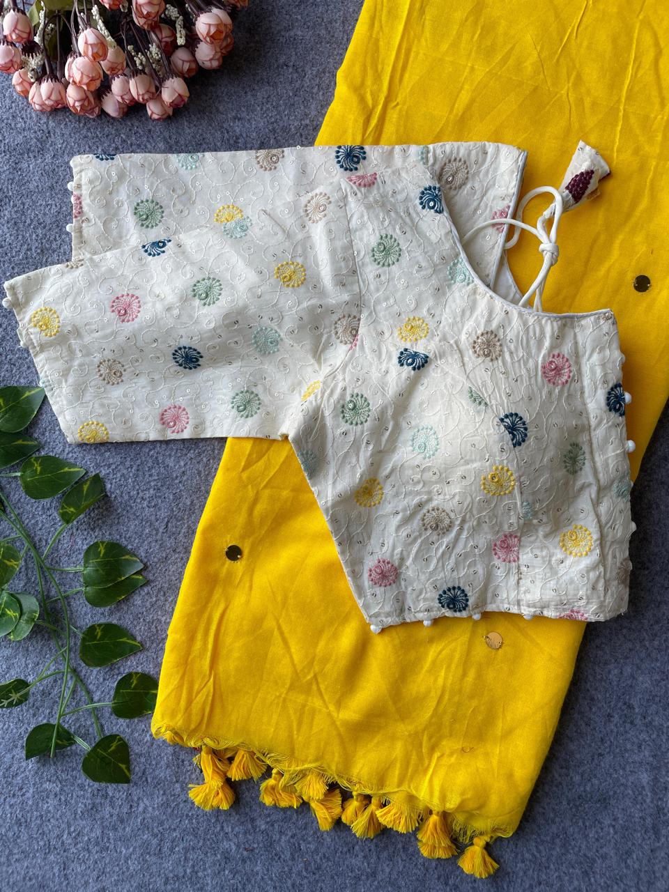 Khadi Cotton Saree with Embroidered Blouse