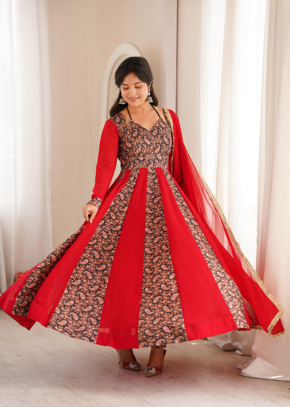 Red Embroided Anarkali