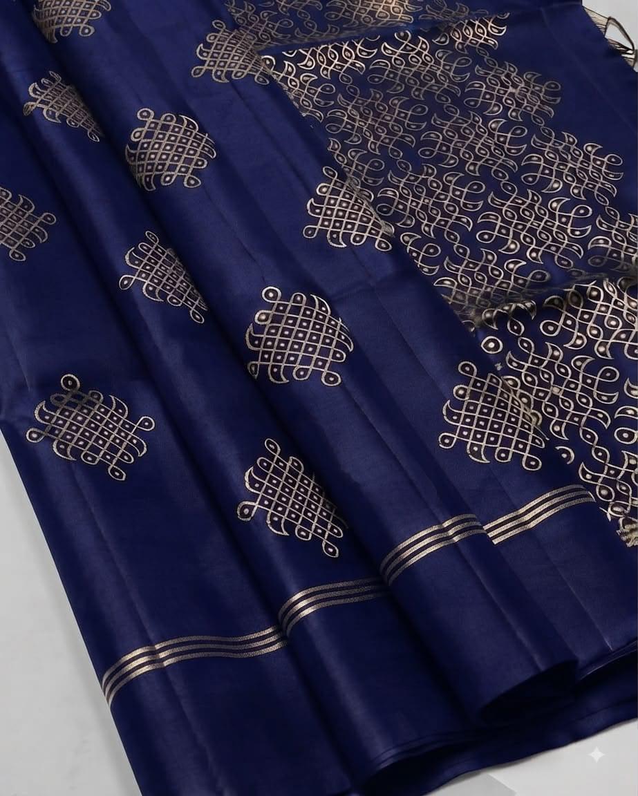 soft silk saree with kolam design