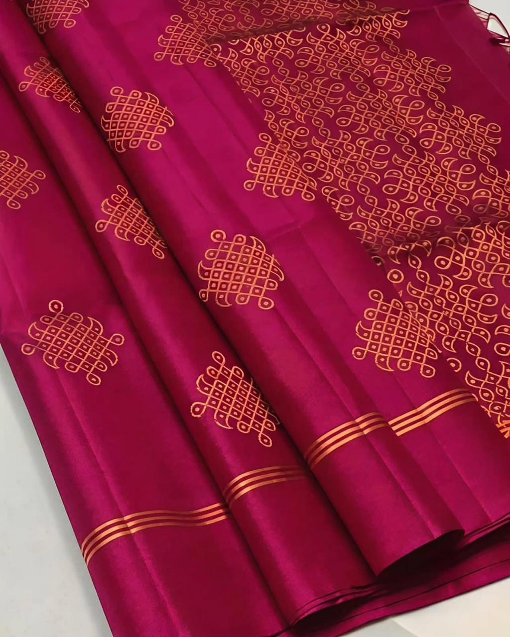 soft silk saree with kolam design