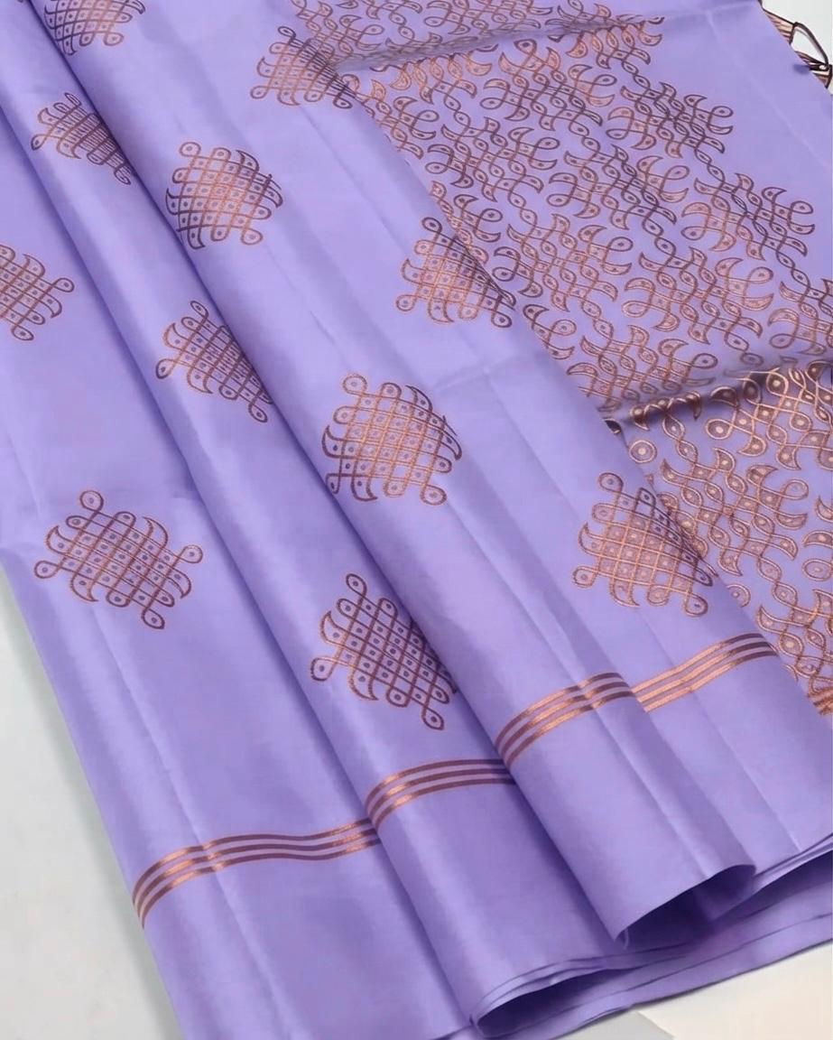 soft silk saree with kolam design
