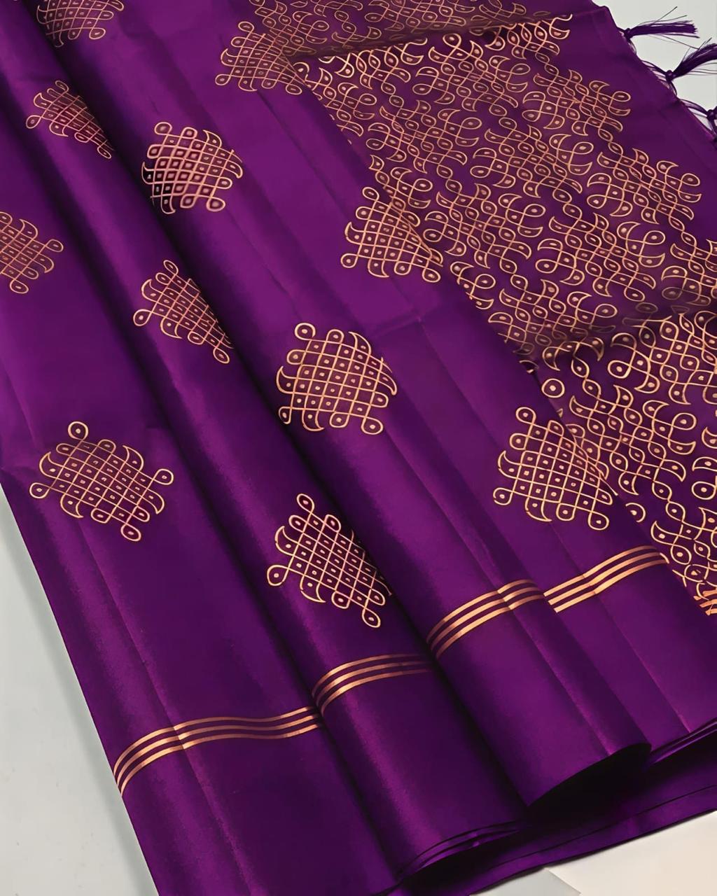 soft silk saree with kolam design