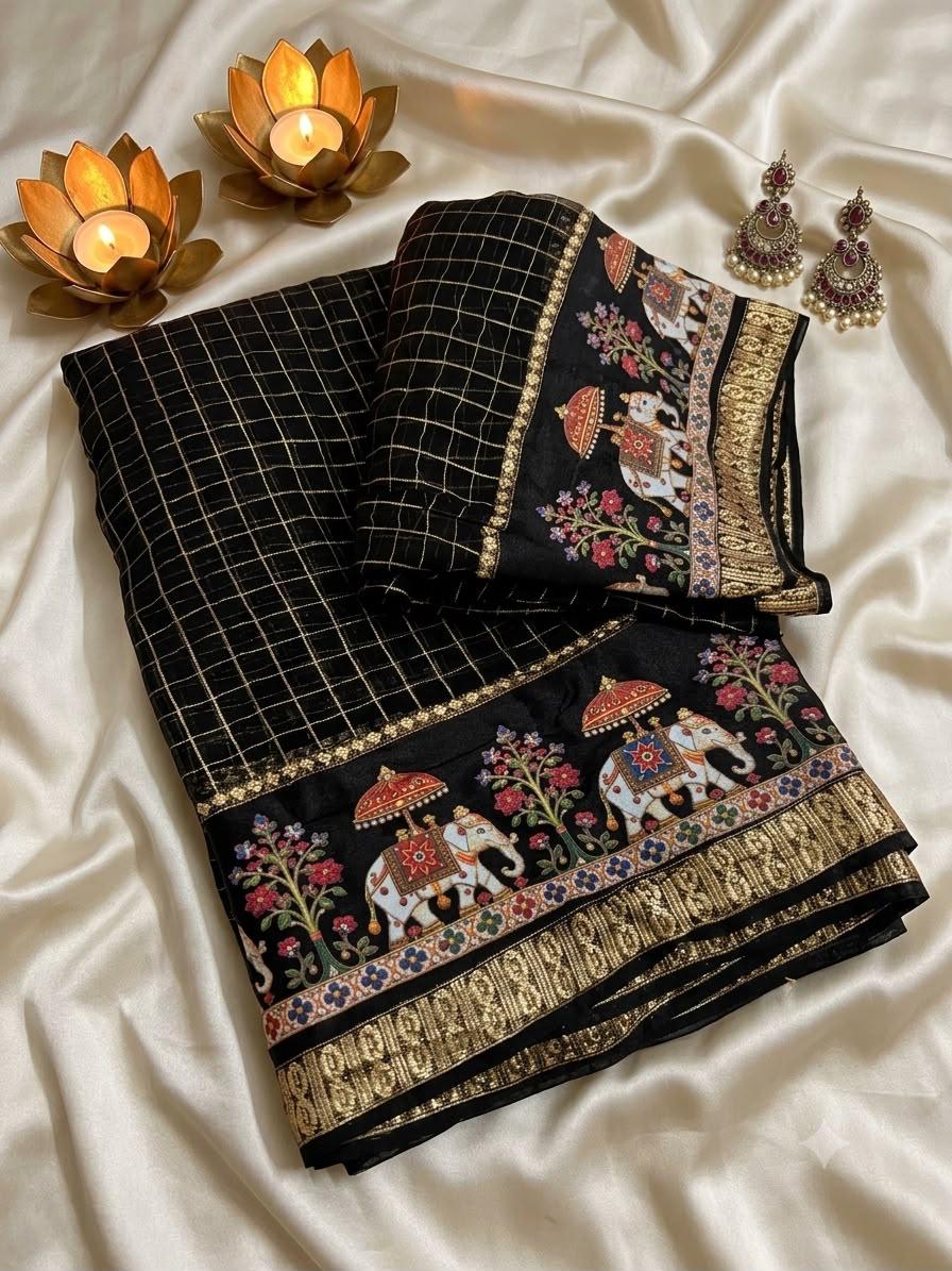 Elegant 3D Printed Georgette Saree