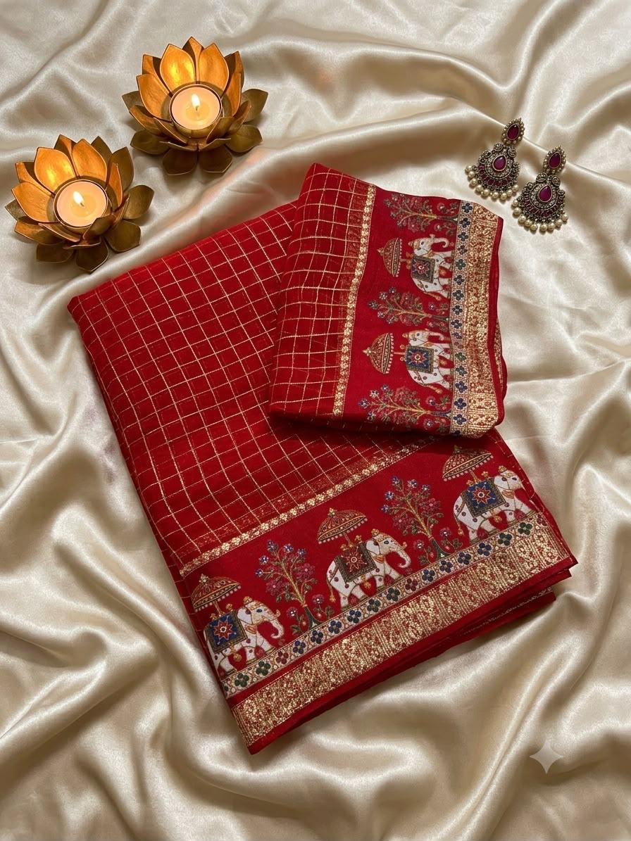 Elegant 3D Printed Georgette Saree