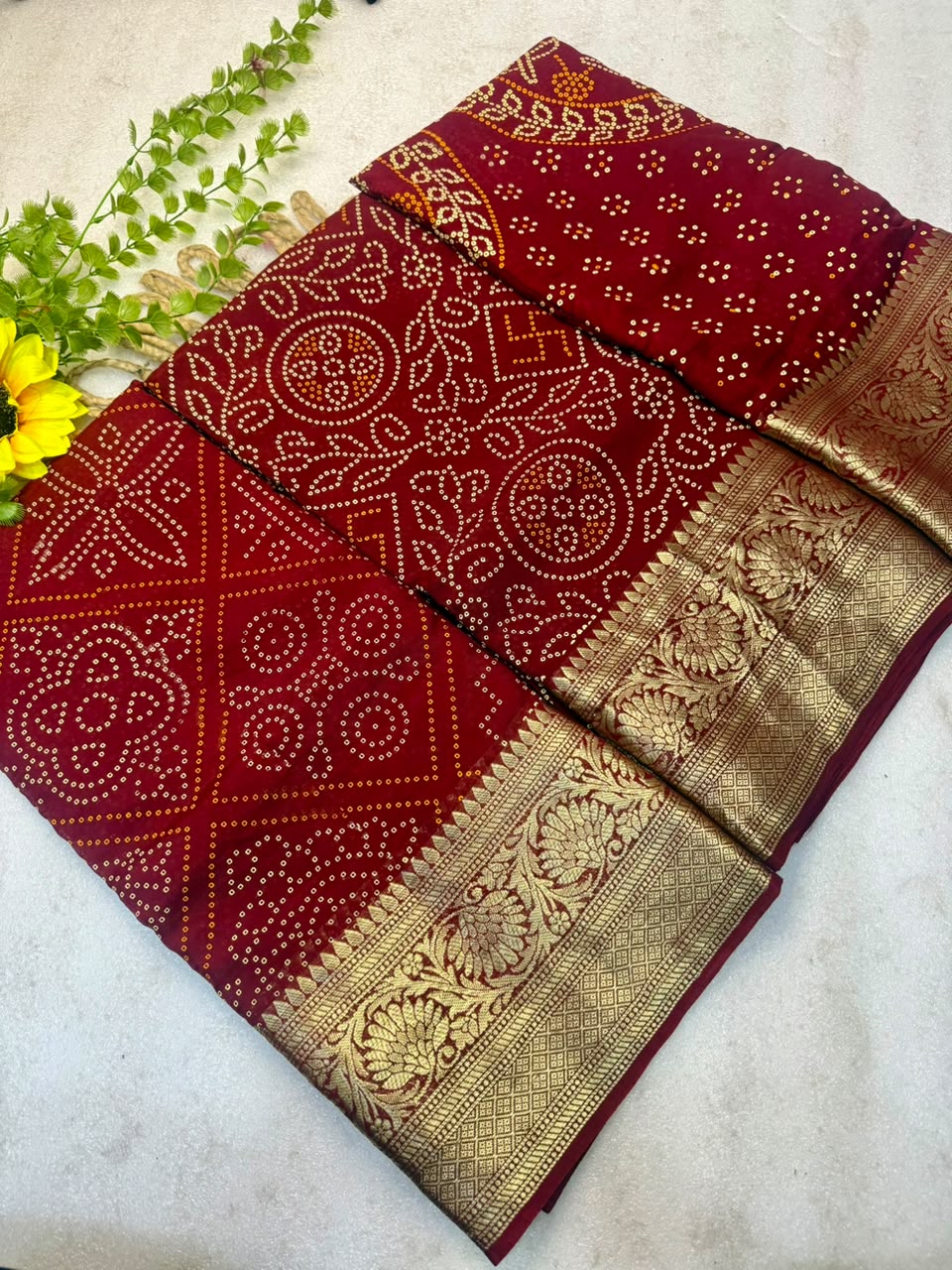 Bandhani Print Silk & Rich Golden Border