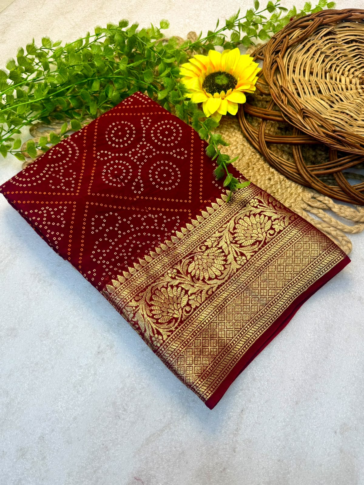 Bandhani Print Silk & Rich Golden Border