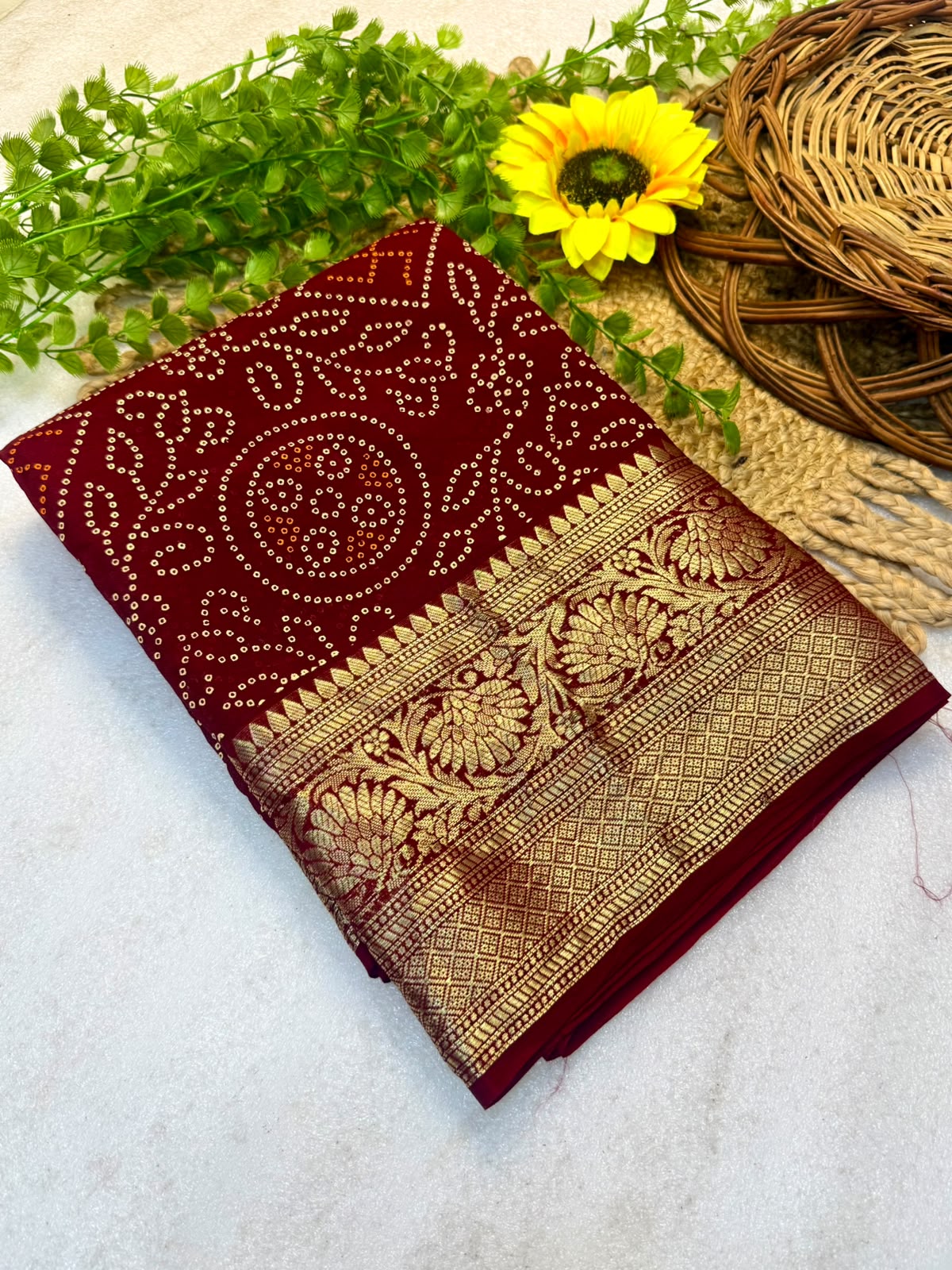 Bandhani Print Silk & Rich Golden Border
