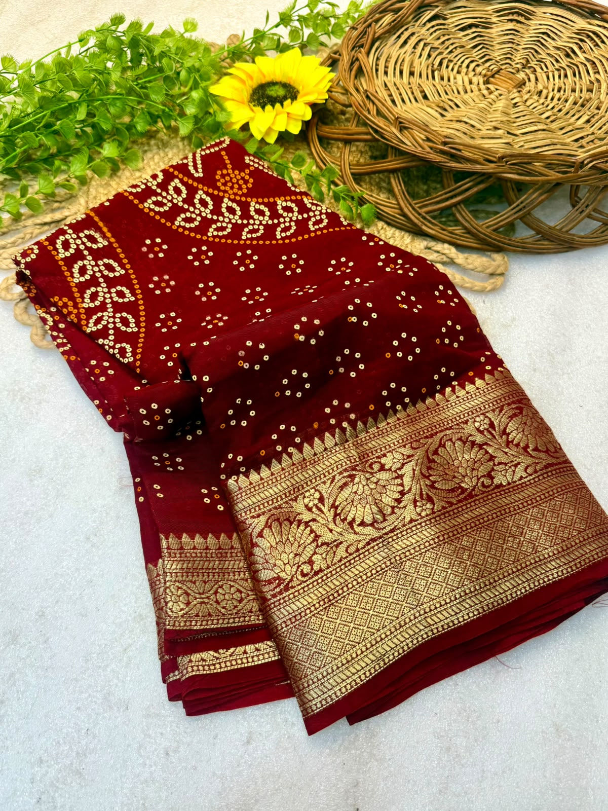 Bandhani Print Silk & Rich Golden Border
