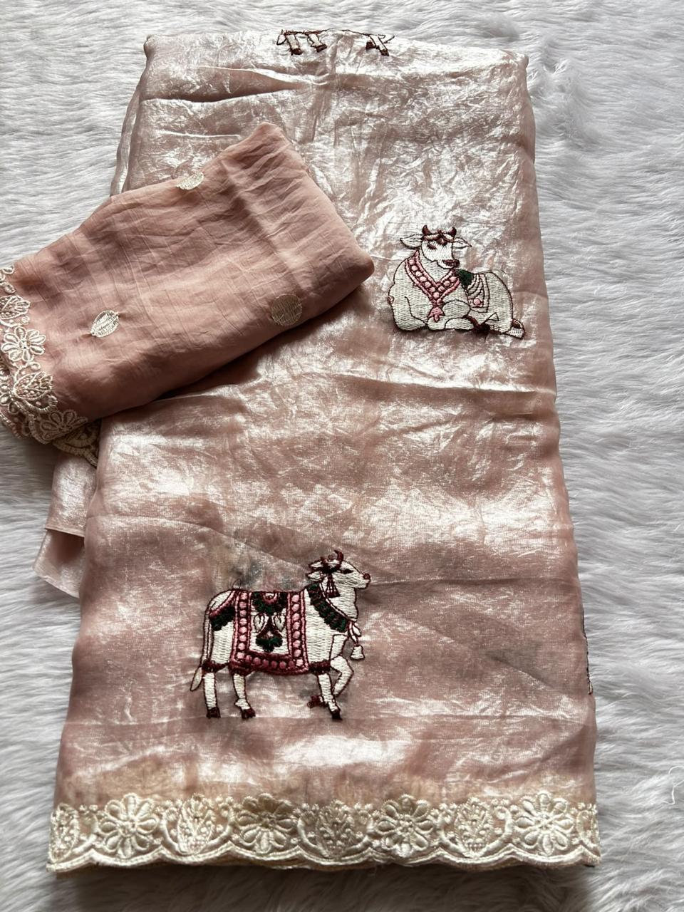 Beautiful Cow Work Saree
