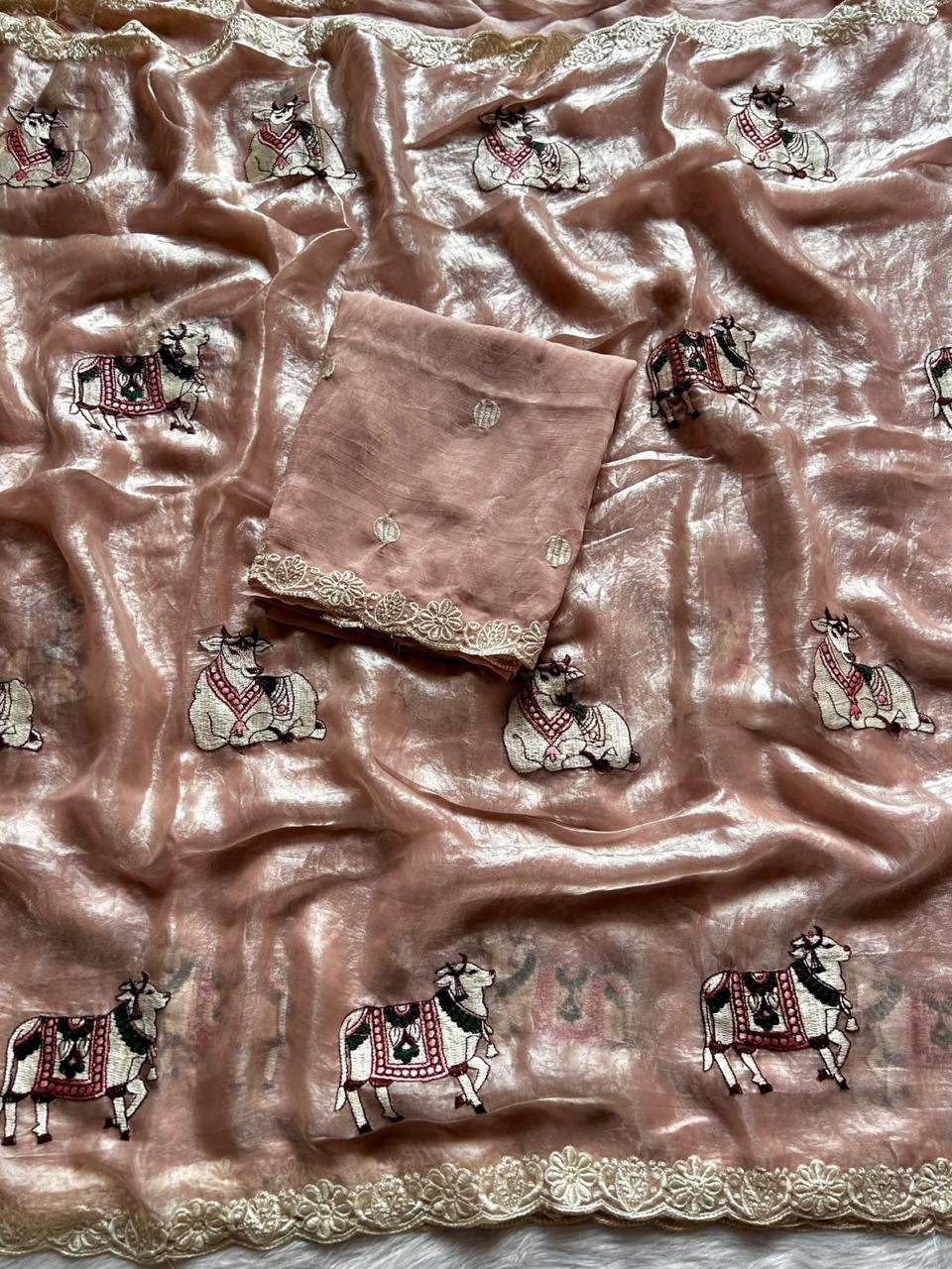Beautiful Cow Work Saree
