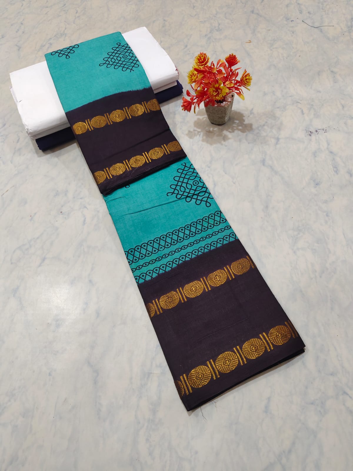 Kolam Printed Cotton Saree