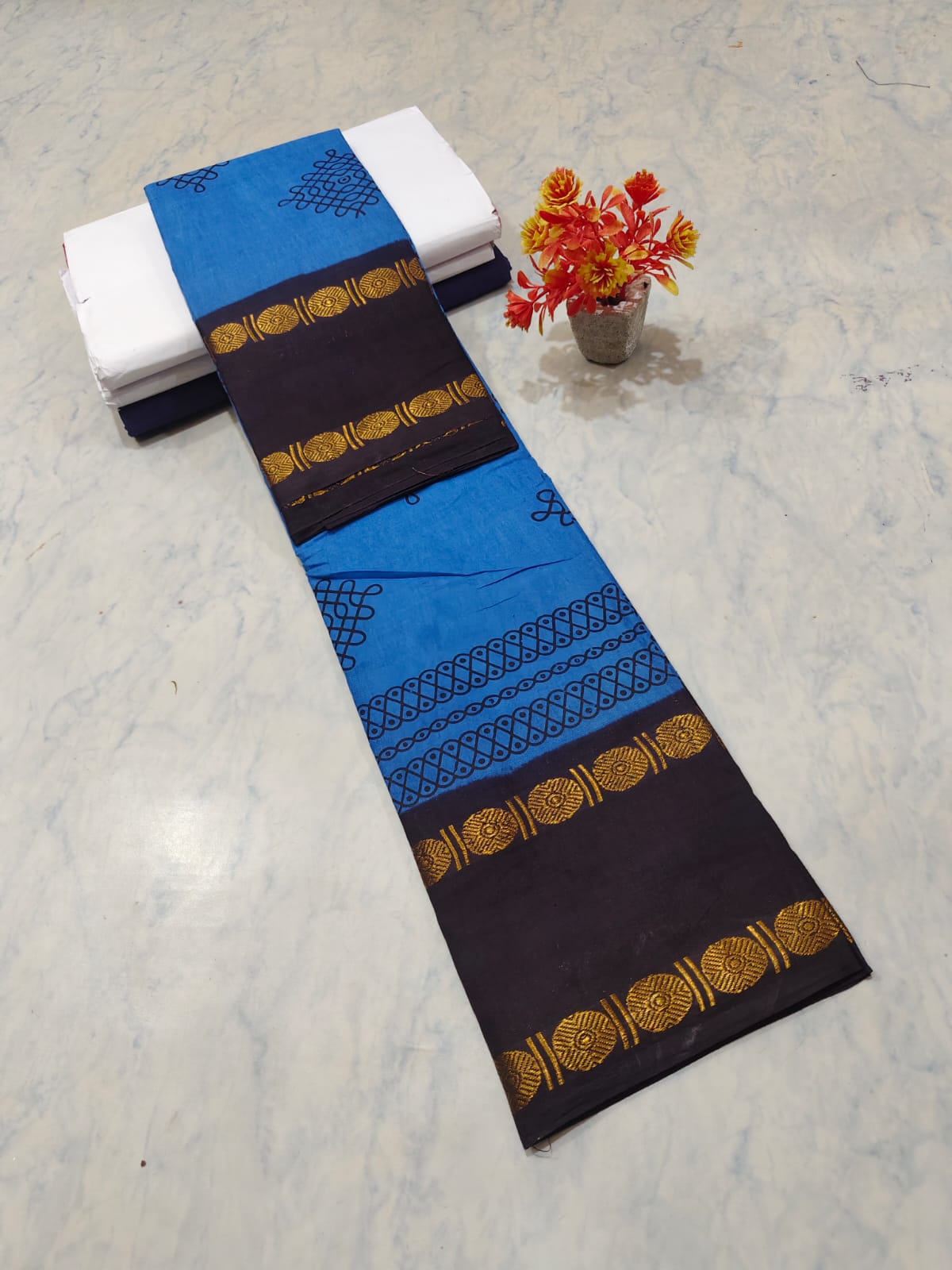 Kolam Printed Cotton Saree