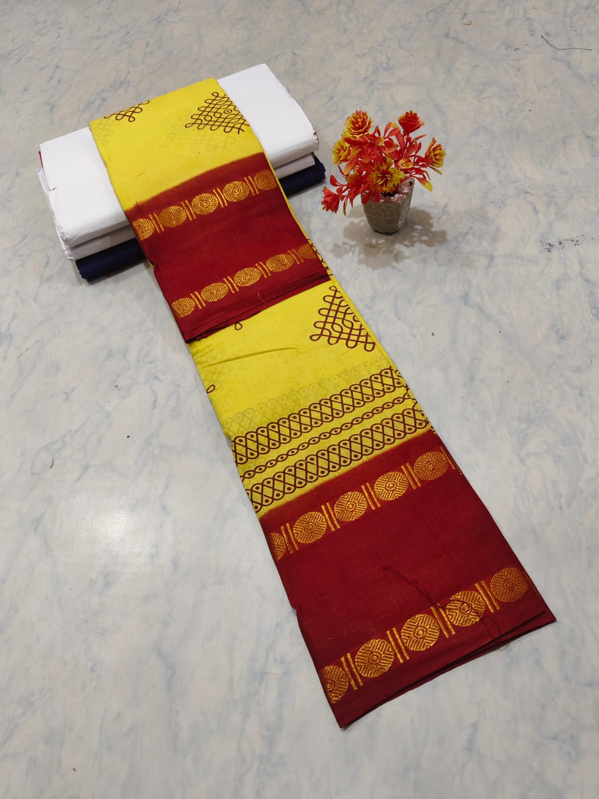 Kolam Printed Cotton Saree