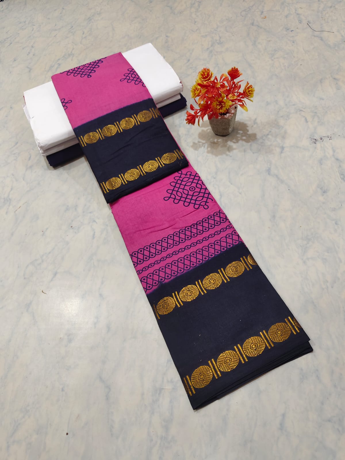 Kolam Printed Cotton Saree